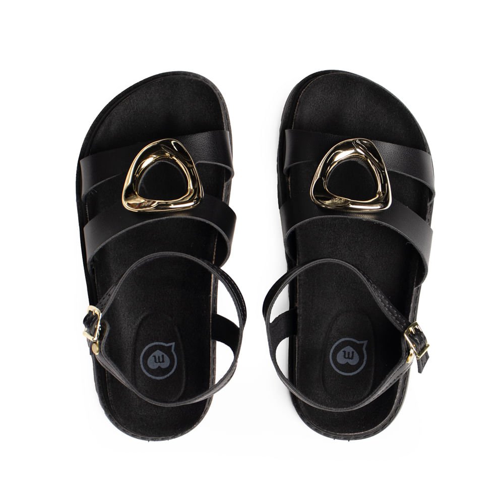Sandália Infantil Molekinha Adereço Dourado Napa Turim Preto Preto 4