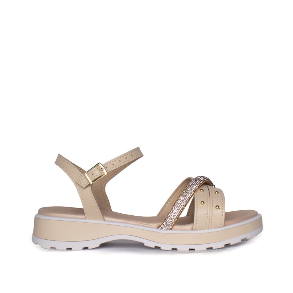 Sandália Infantil Molekinha Brilho Tiras Creme