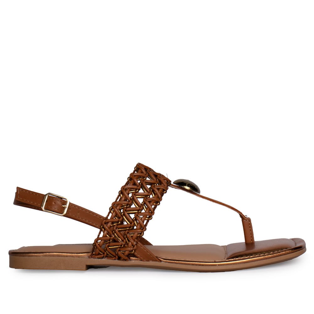 Sandália Feminina Dakota Tira Entrelaçada Napa Bege Dourado