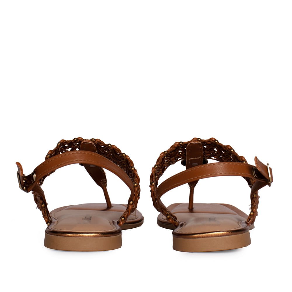 Sandália Feminina Dakota Tira Entrelaçada Napa Bege Dourado Marrom 3