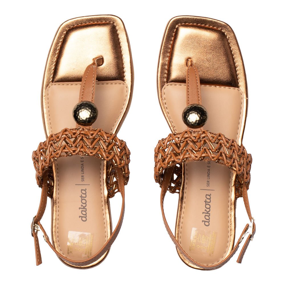 Sandália Feminina Dakota Tira Entrelaçada Napa Bege Dourado Marrom 4