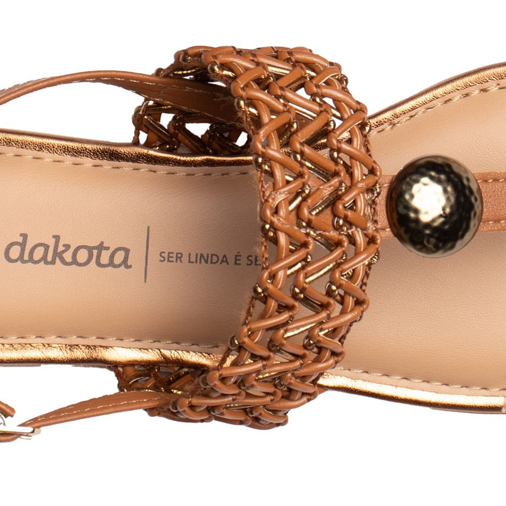 Sandália Feminina Dakota Tira Entrelaçada Napa Bege Dourado Marrom 5