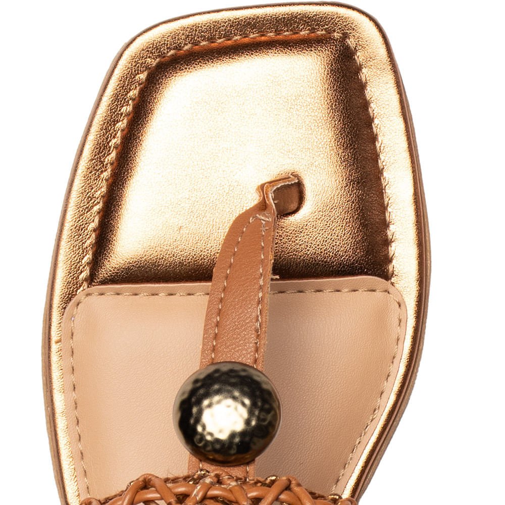 Sandália Feminina Dakota Tira Entrelaçada Napa Bege Dourado Marrom 6