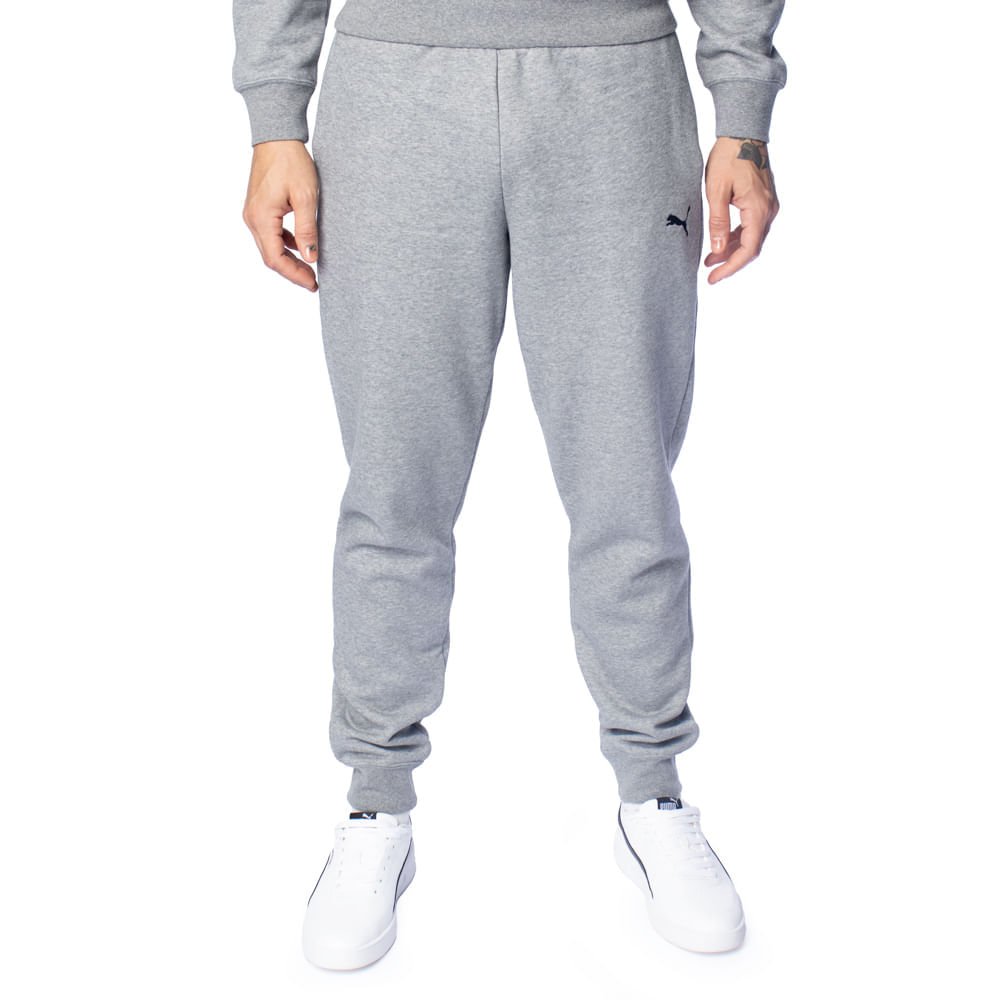 Calça Masculina Puma Jogger Leve Logo Bordado Cinza Claro