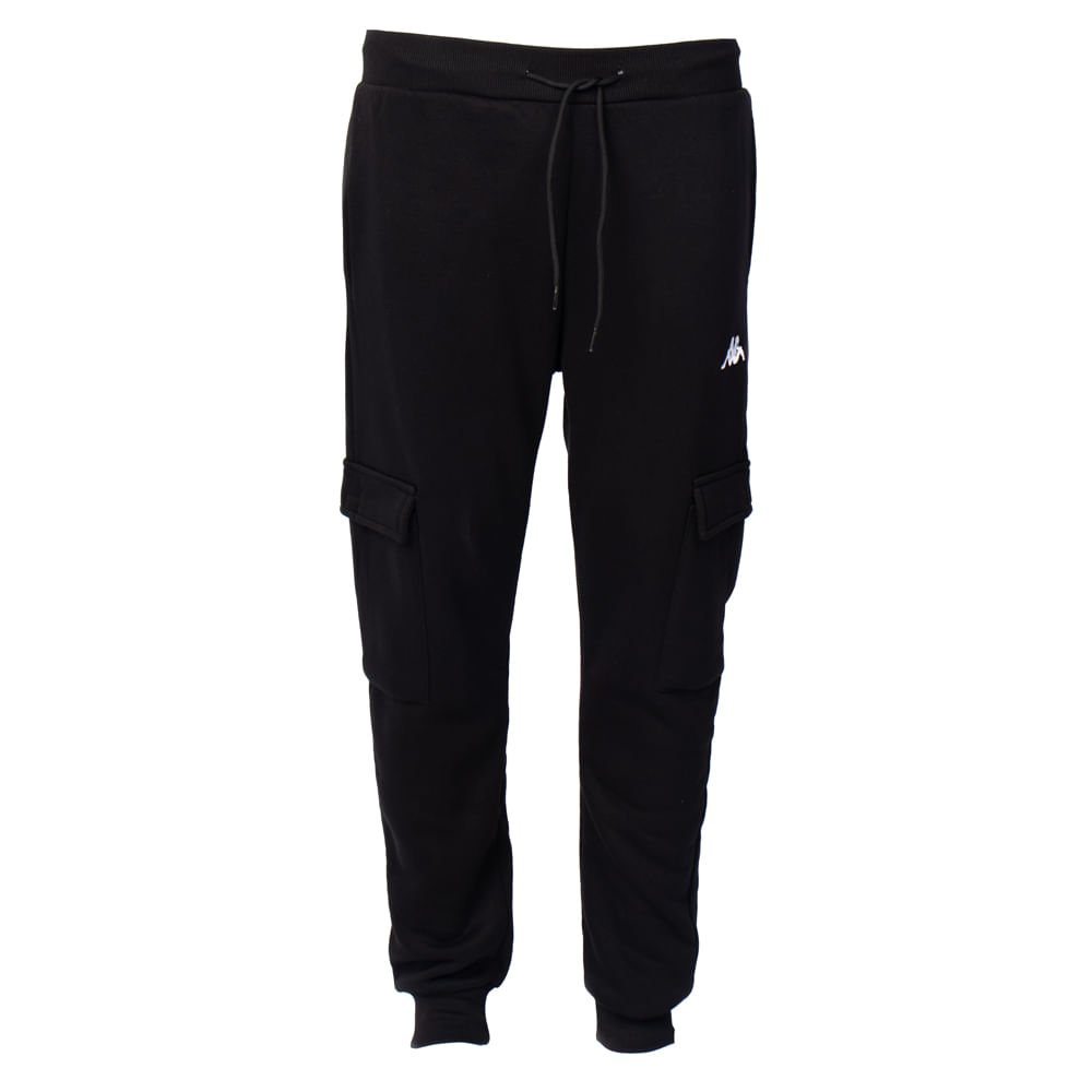 Calça Moletom Masculina Kappa Cargo Bolsos Laterais Preto Preto 1