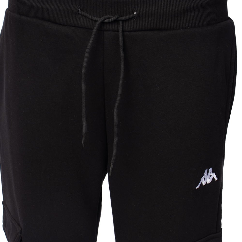 Calça Moletom Masculina Kappa Cargo Bolsos Laterais Preto Preto 3