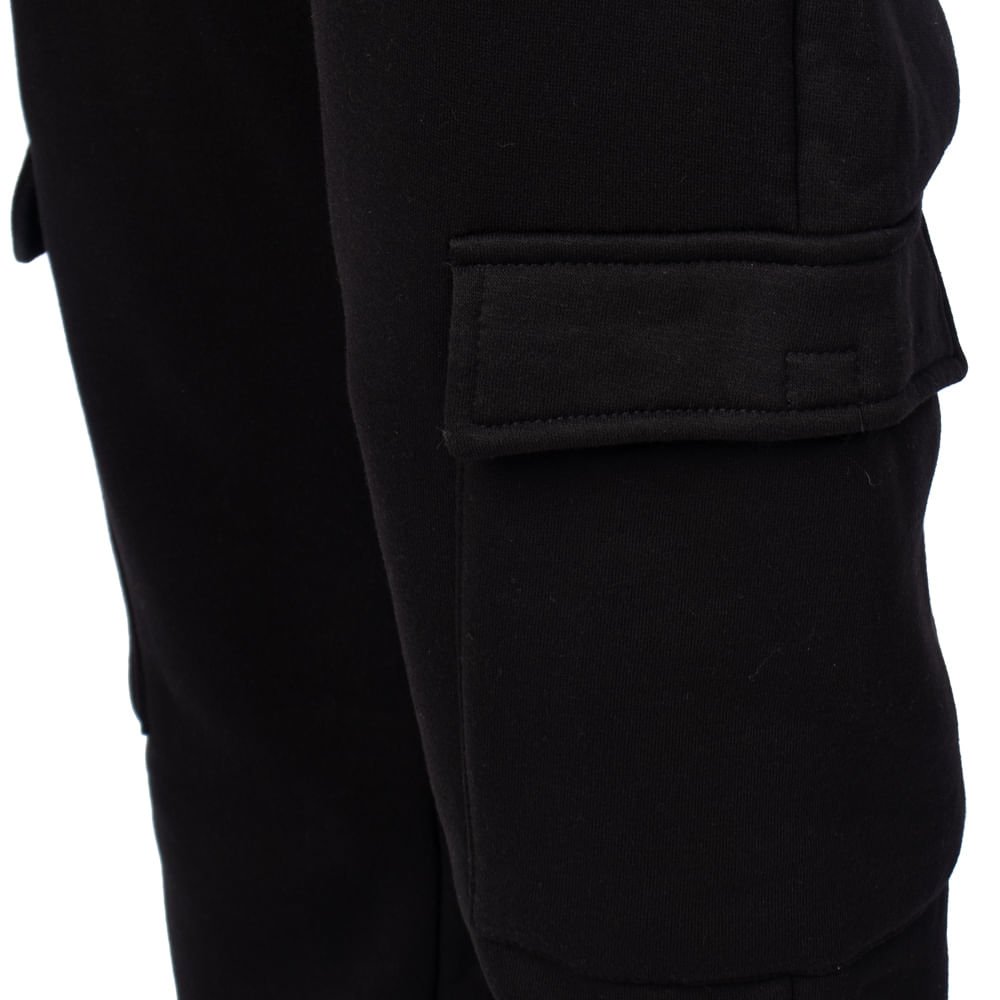 Calça Moletom Masculina Kappa Cargo Bolsos Laterais Preto Preto 4