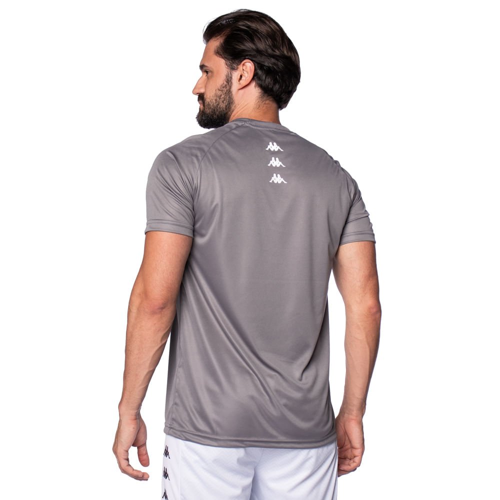 Camiseta Masculina Kappa Future Listra Cinza Escuro/Verde Cinza Escuro 2
