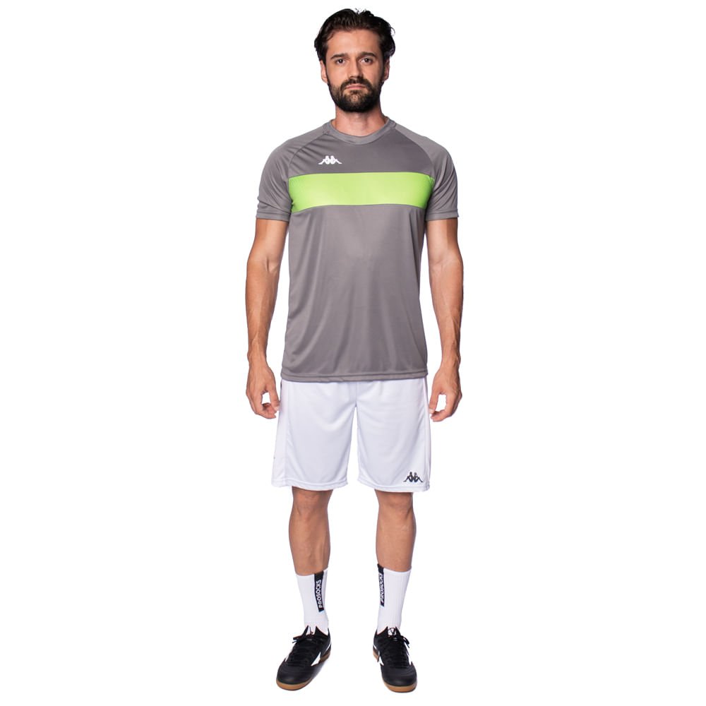 Camiseta Masculina Kappa Future Listra Cinza Escuro/Verde Cinza Escuro 5