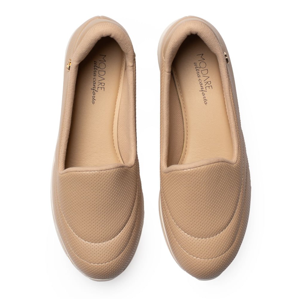 Tênis Feminino Modare Slip On Ultra Conforto Microfuros Bege Bege 4