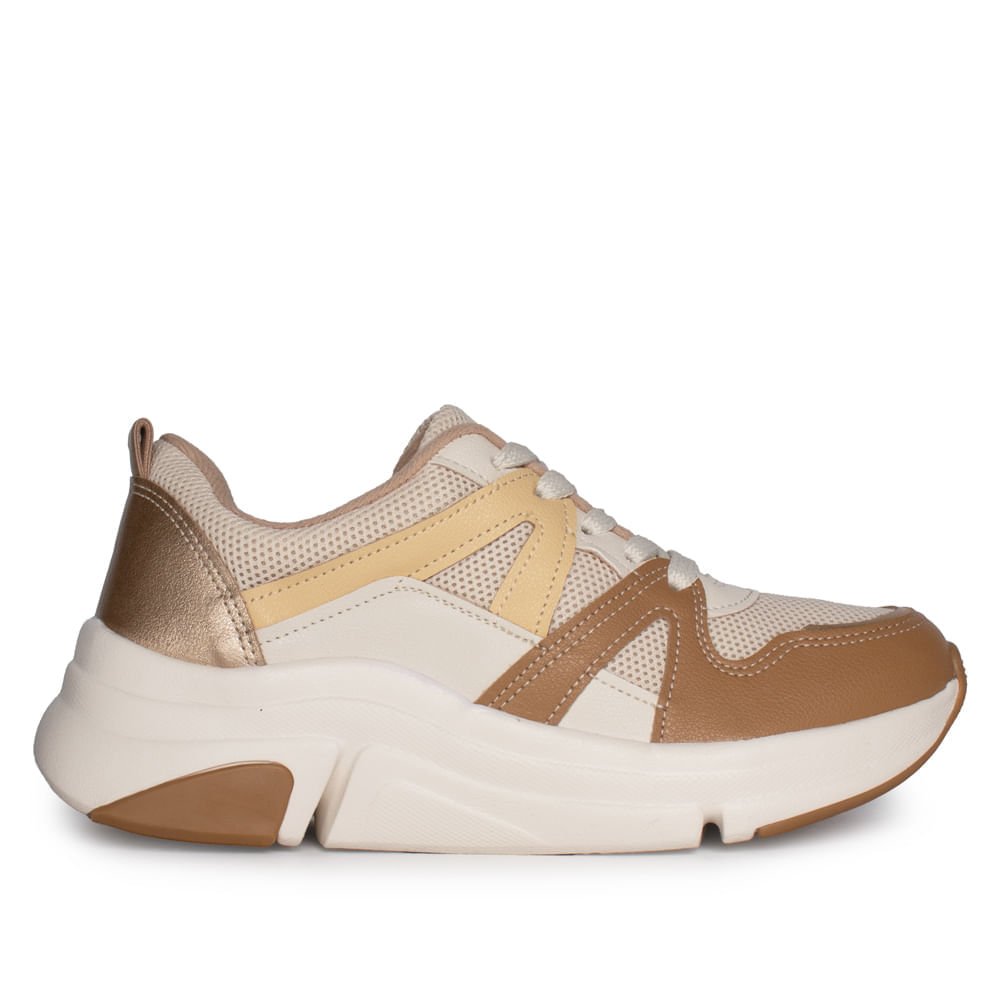Tênis Feminino Modare Napa Plataforma Textil Bege/Marrom