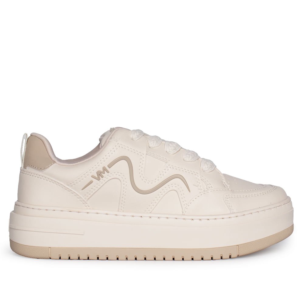 Tênis Feminino Via Marte Flatform Napa/Nobuck Bege/Branco