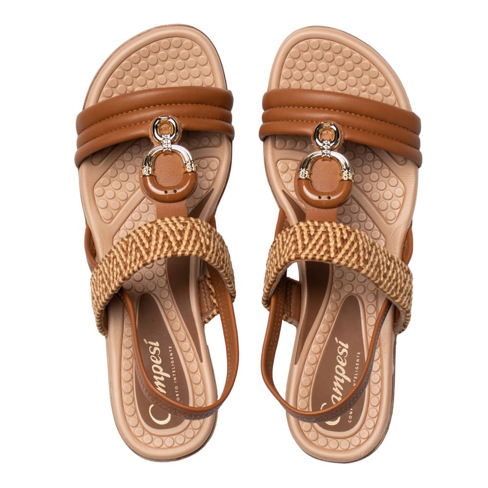 Sandália Feminina Campesí Anabela Napa Trançado Marrom Marrom 4