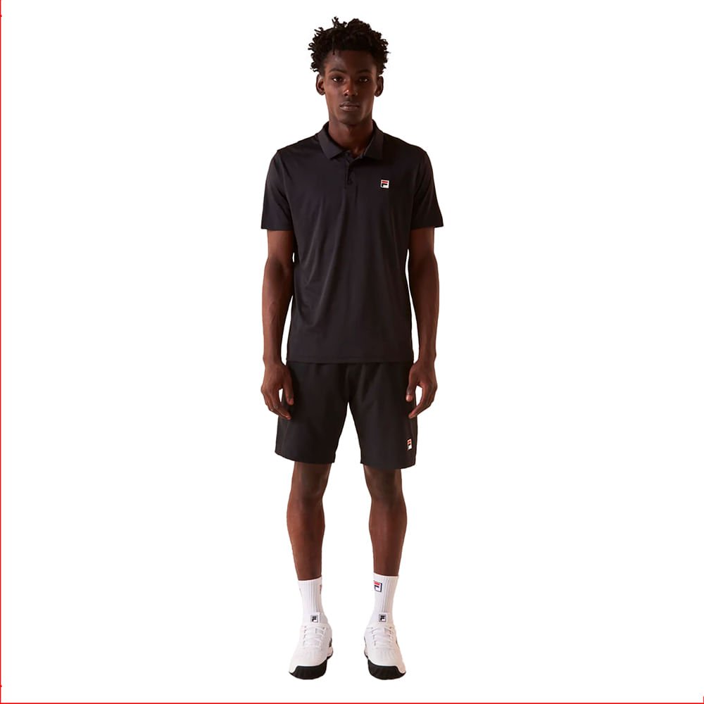 Camisa Masculina Fila Polo Player Box II Malha Preto Preto 4