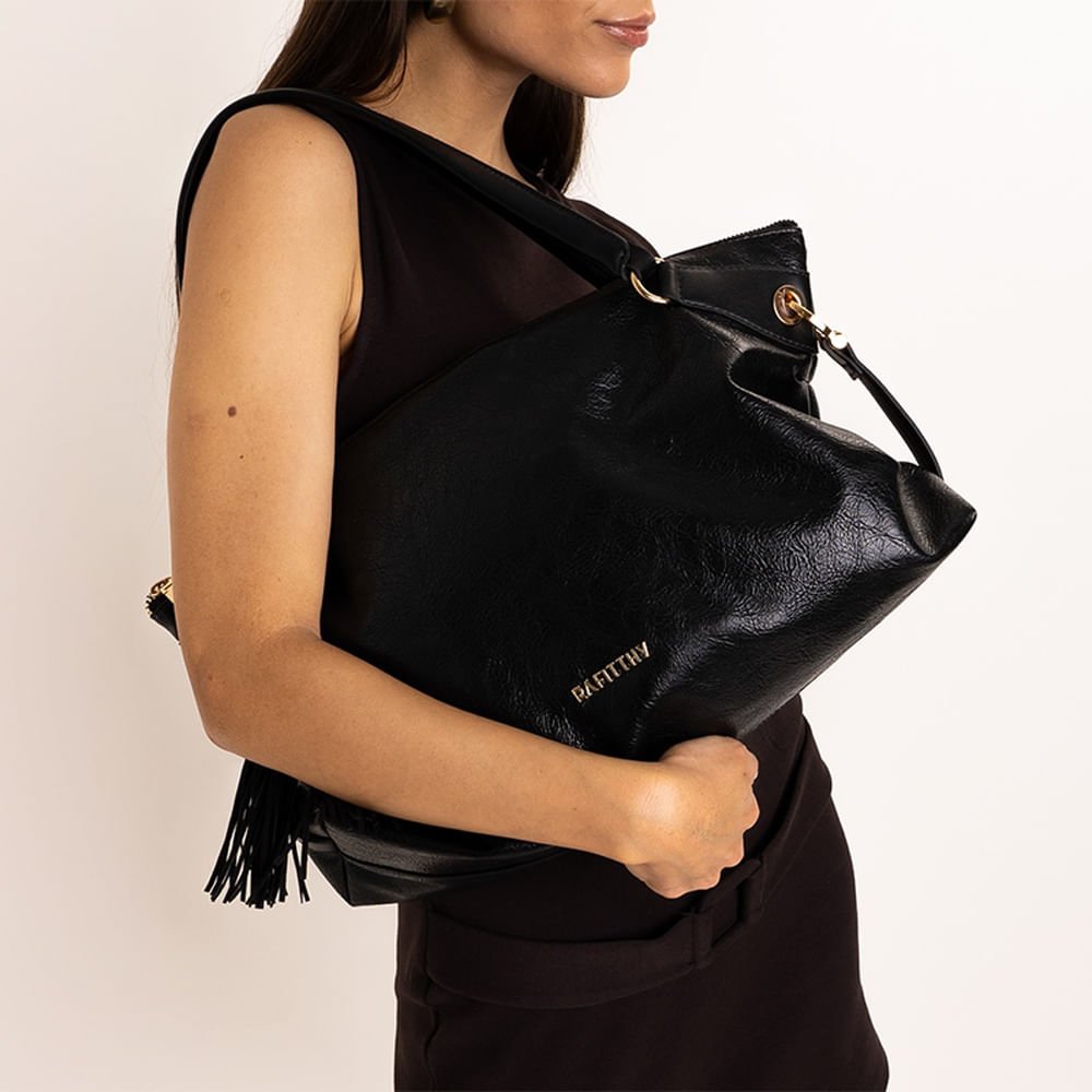 Bolsa Feminina Rafitthy Texturizada Tiracolo Média Preta Preto 5