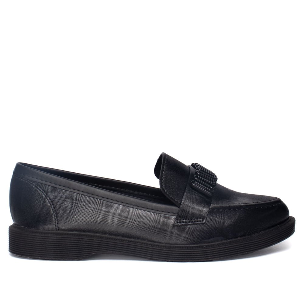 Mocassim Feminino Moleca Napa Cetim Detalhe Preto