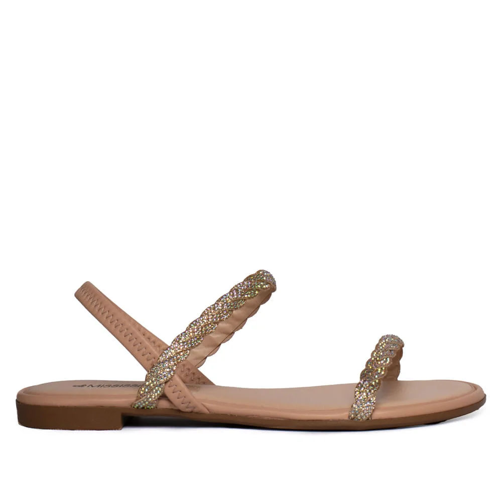 Sandália Feminina Mississipi Rasteira Brilhos Nude