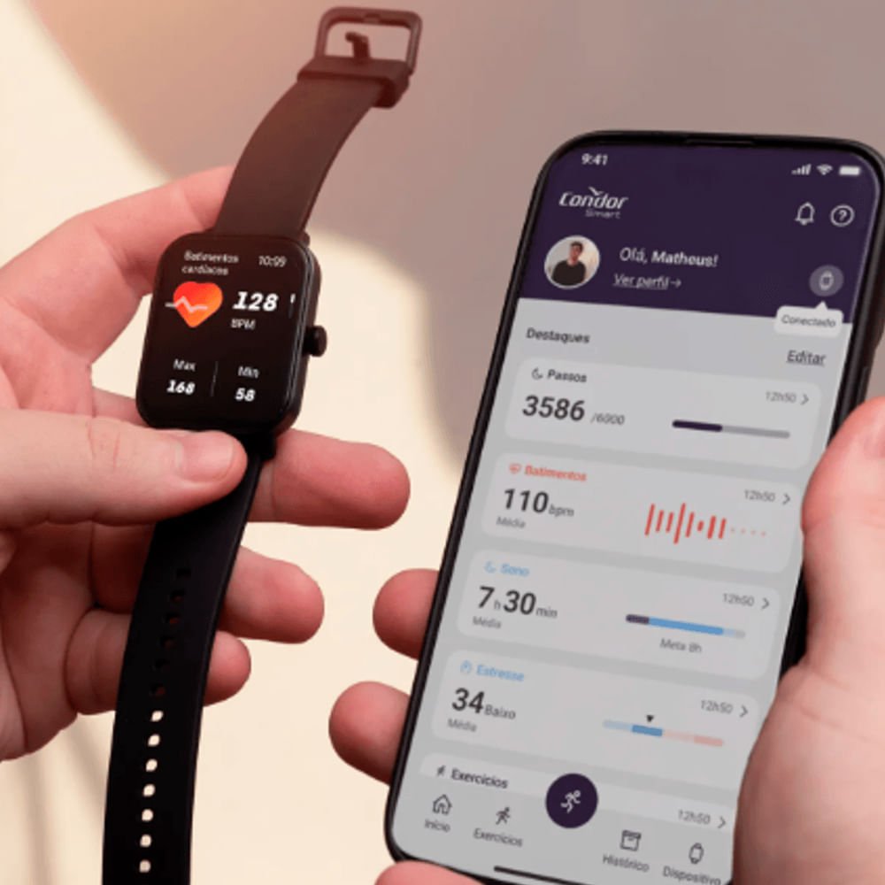 Relógio Unissex Condor Smartwatch COSMART1AA8P Touch Preto Preto 5