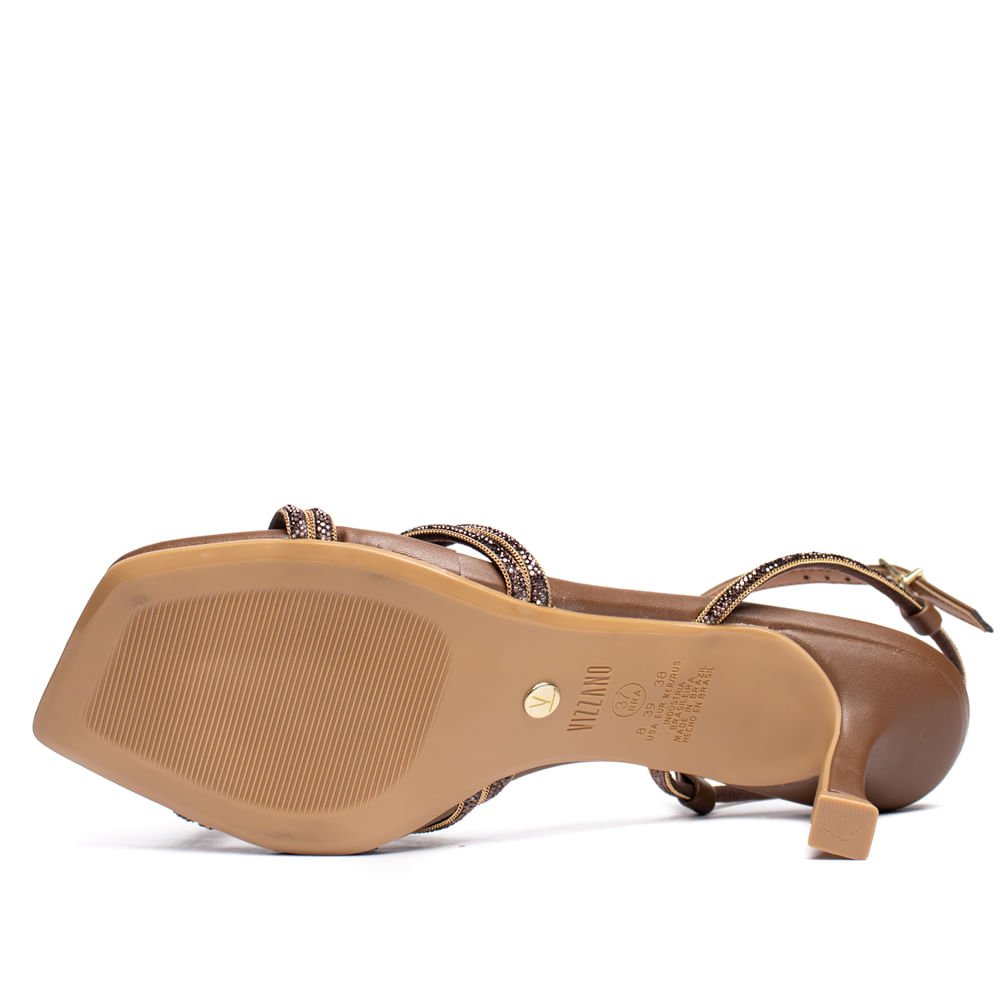 Sandália Feminina Vizzano Pelica Marrom/Dourado Salto Fino Marrom 2