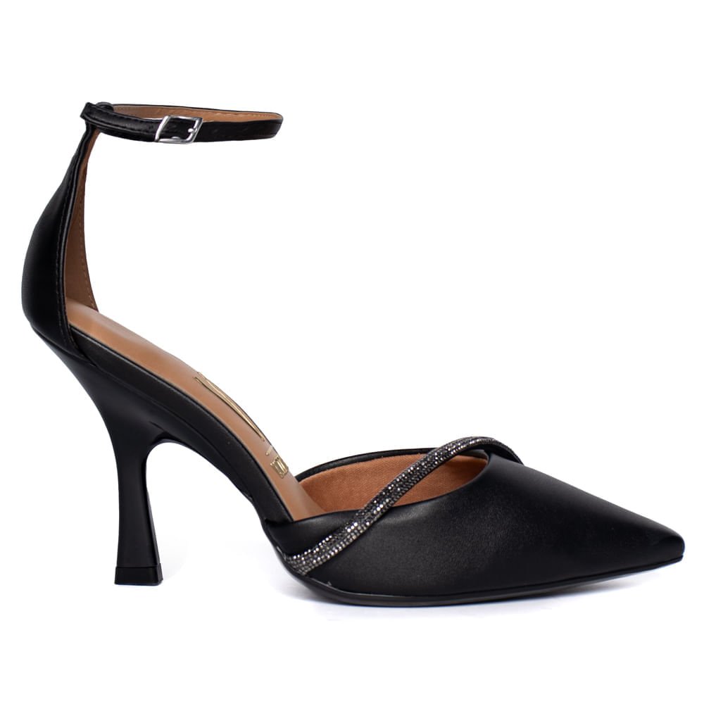 Sapato Feminino Vizzano Scarpin Strass Tiras Preto