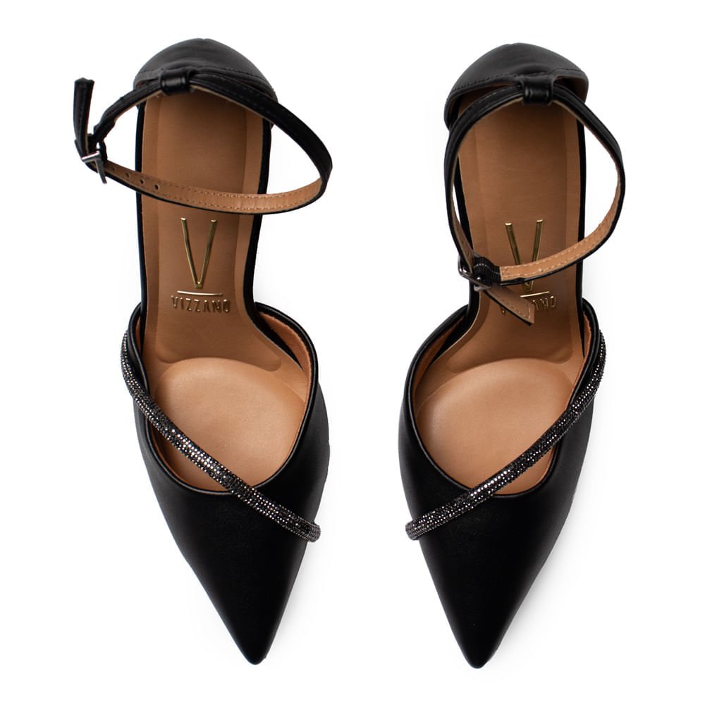 Sapato Feminino Vizzano Scarpin Strass Tiras Preto Preto 4