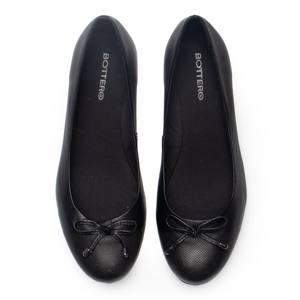 Sapatilha Feminina Bottero Couro Laço Microfuros Preto Preto 4