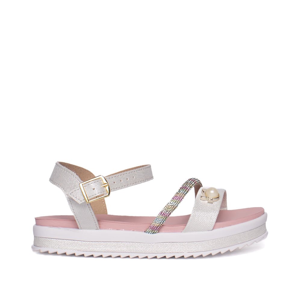 Sandália Infantil Molekinha Flatform Perolada Prata/rosa