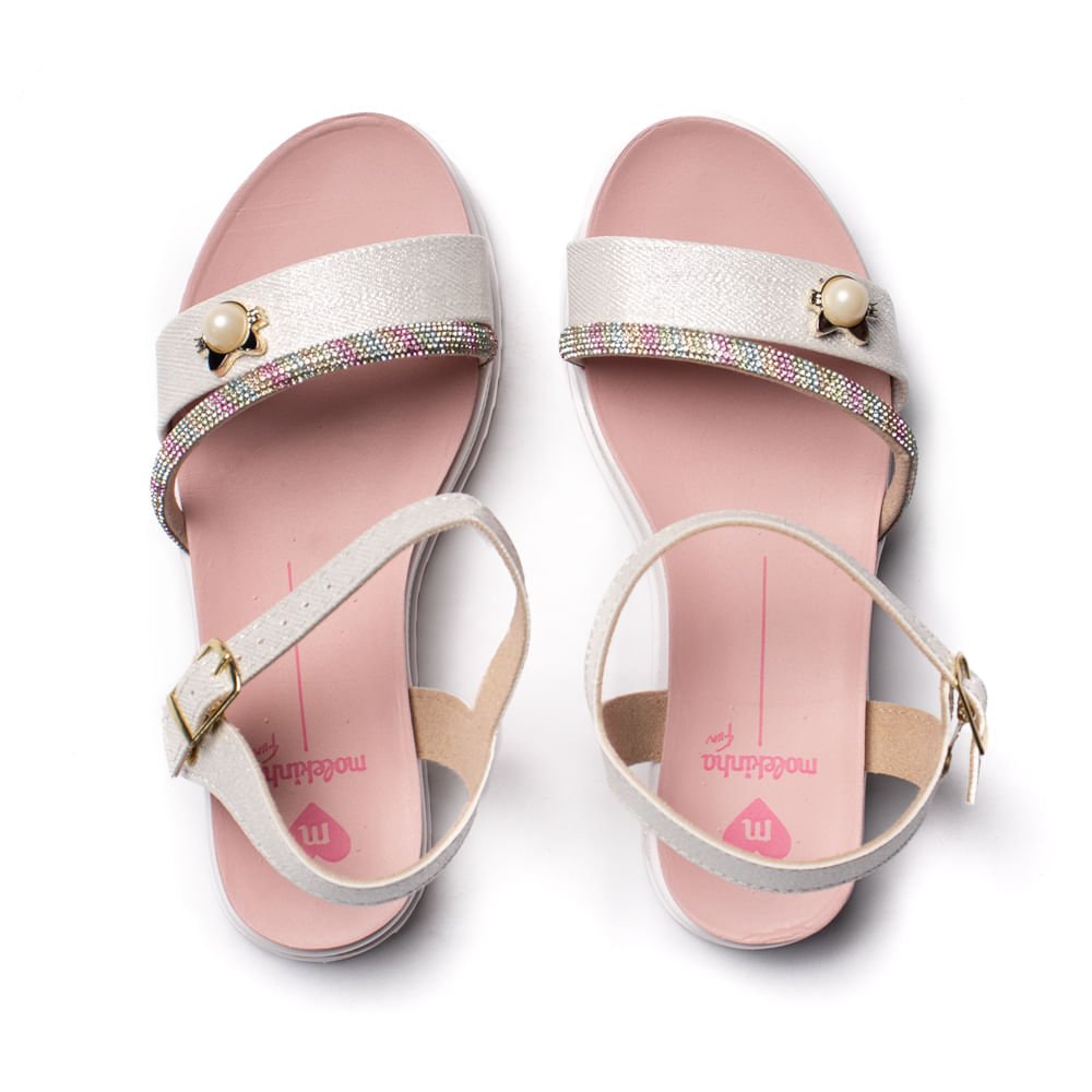 Sandália Infantil Molekinha Flatform Perolada Prata/rosa Branco/Rosa 4