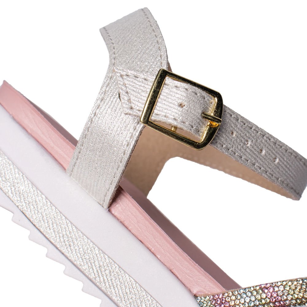 Sandália Infantil Molekinha Flatform Perolada Prata/rosa Branco/Rosa 6