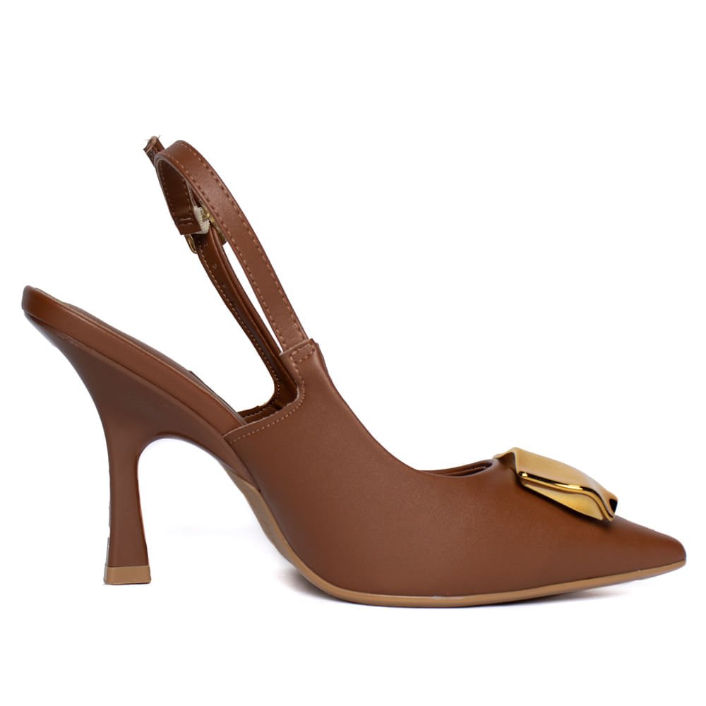 Sapato Feminino Vizzano Scarpin Adereço Dourado Marrom
