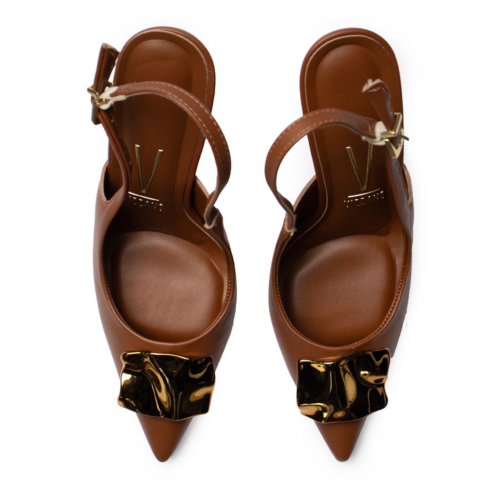 Sapato Feminino Vizzano Scarpin Adereço Dourado Marrom Marrom 4