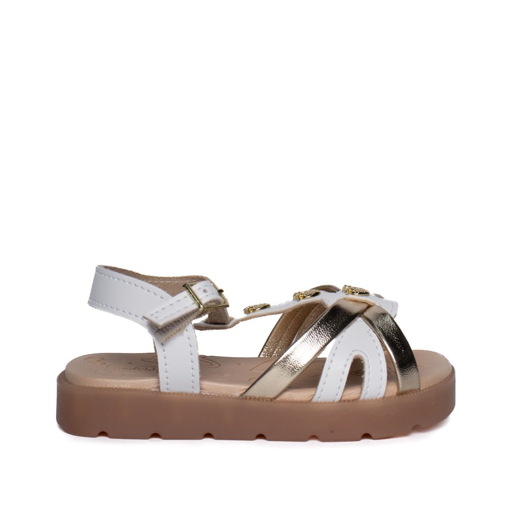 Sandália Infantil Molekinha Bebê Morangos Branco/dourado