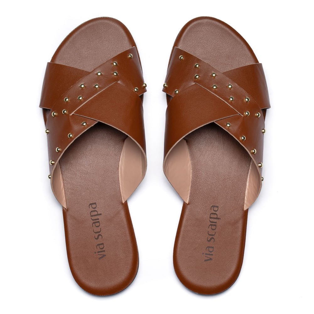 Rasteirinha Feminina Via Scarpa Tiras Cruzadas Marrom