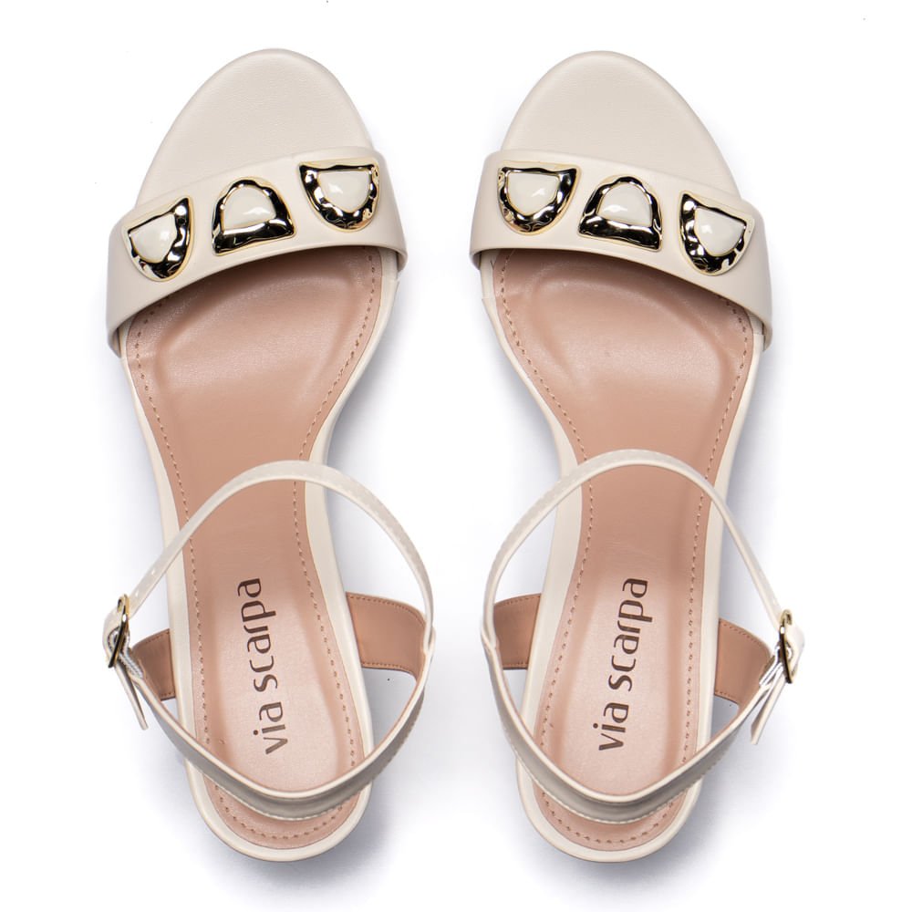 Sandália Feminina Meia Pata Aplicações Metalizadas Creme Creme 4