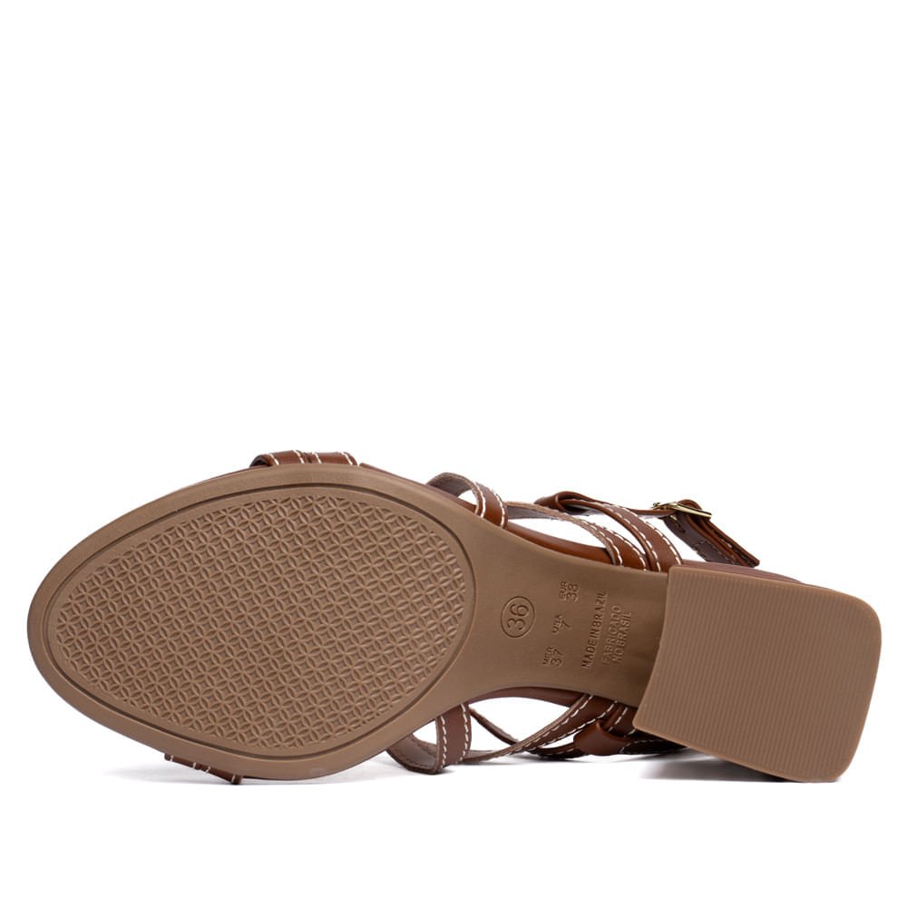 Sandália Feminina Salto Bloco Tiras Entrelaçadas Marrom Marrom 2