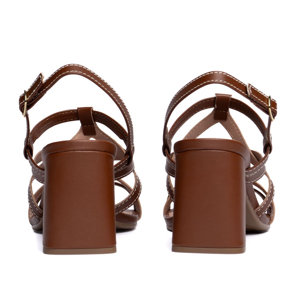 Sandália Feminina Salto Bloco Tiras Entrelaçadas Marrom Marrom 3