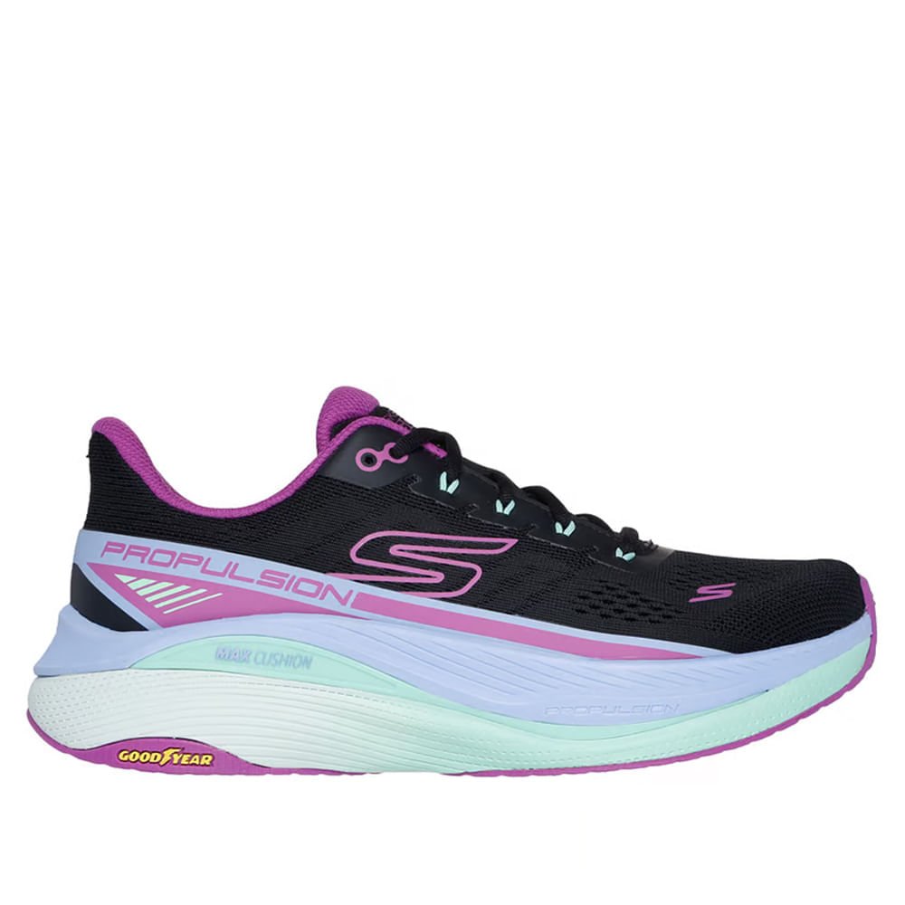 Tênis Feminino Skechers Max Cushioning Propulsion Preto/Roxo