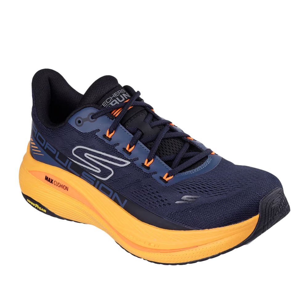 Tênis Masculino Skechers Max Cushioning Propulsion Preto Azul/Laranja 3