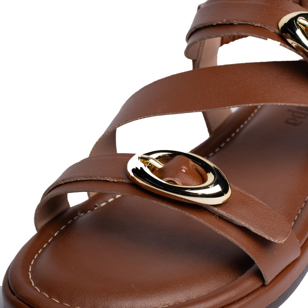 Sandália Rasteira Feminina Via Scarpa Fivelas Dourada Marrom Marrom 5