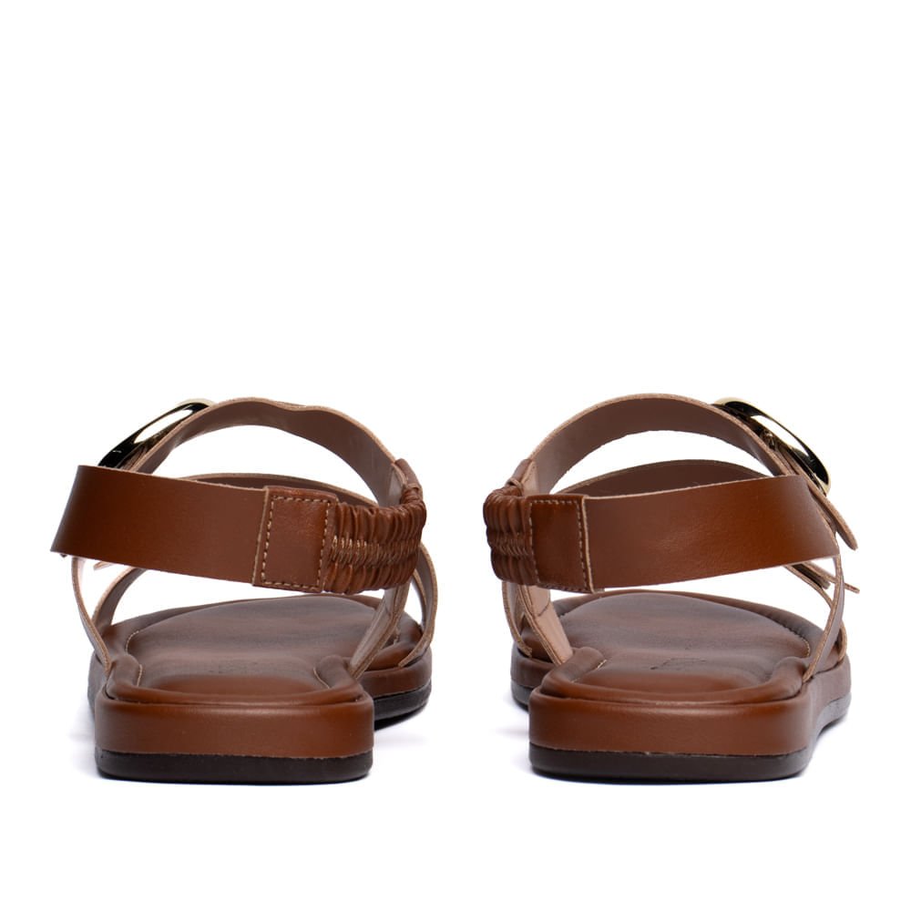 Sandália Rasteira Feminina Via Scarpa Fivelas Dourada Marrom Marrom 3