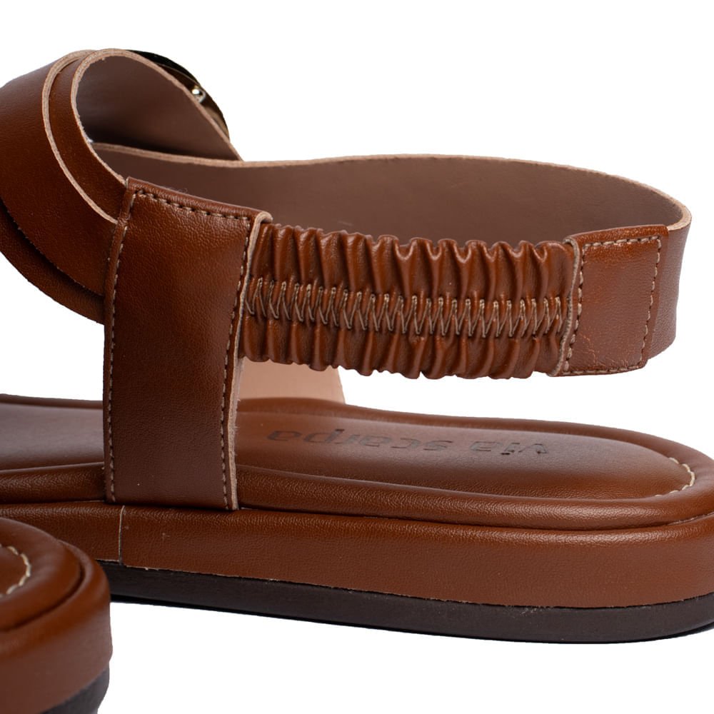 Sandália Rasteira Feminina Via Scarpa Fivelas Dourada Marrom Marrom 6