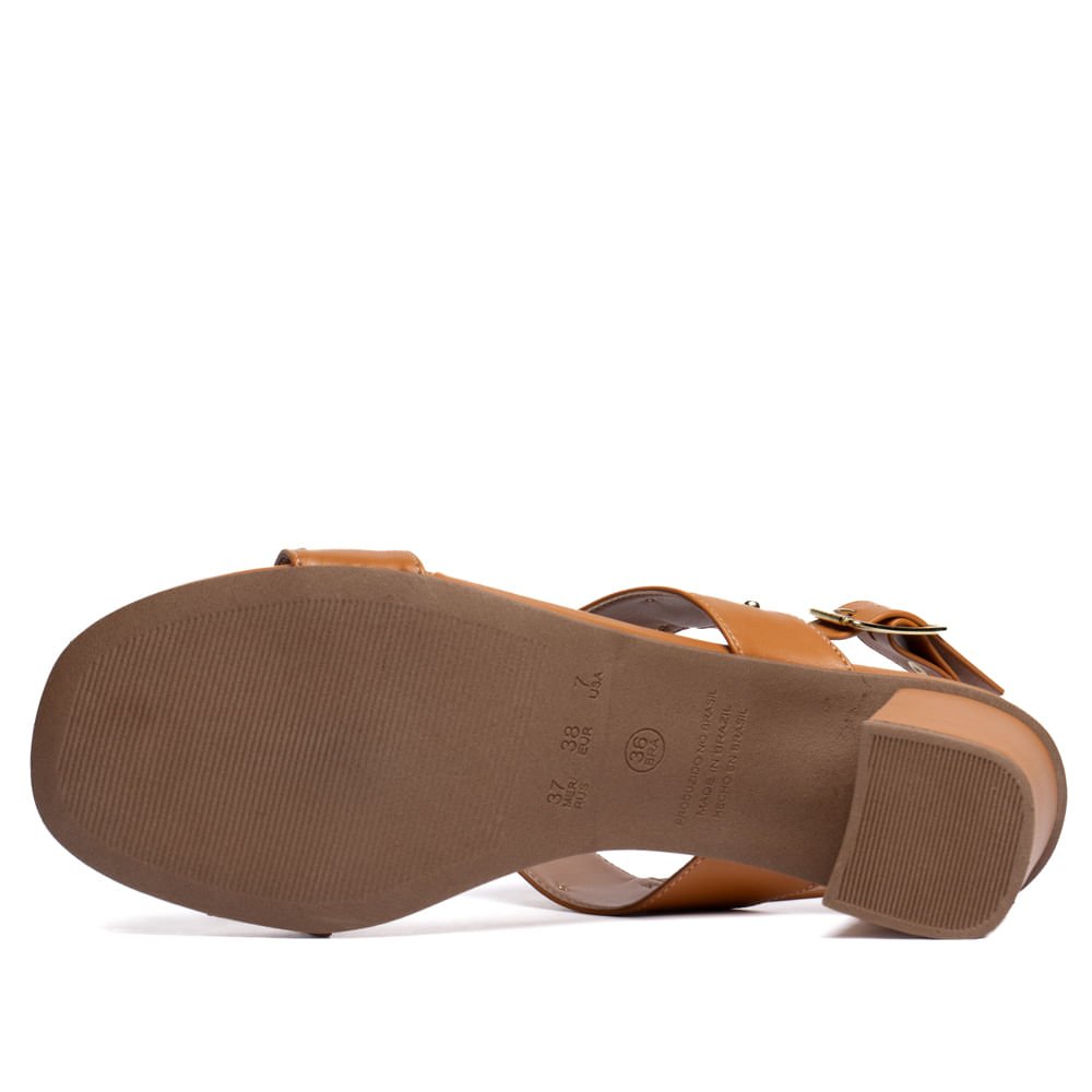 Sandália Feminina Salto Bloco Aplicações Douradas Caramelo Caramelo 2