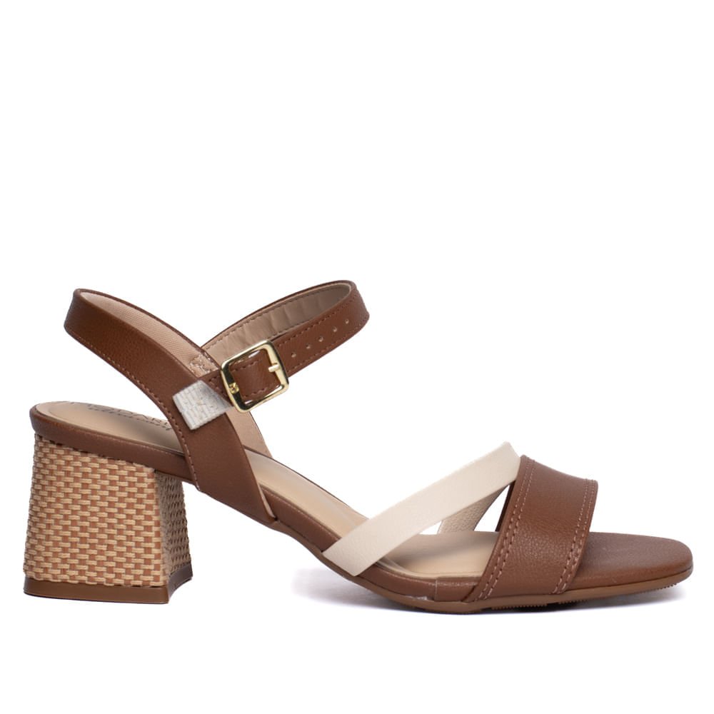 Sandália Feminina Modare Salto Texturizado Marrom/Creme