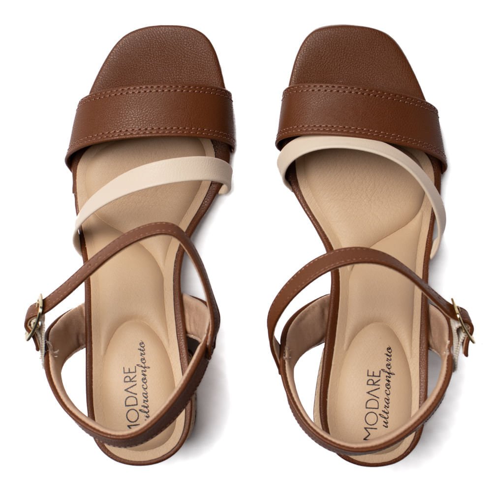 Sandália Feminina Modare Salto Texturizado Marrom/Creme Marrom/Bege 4