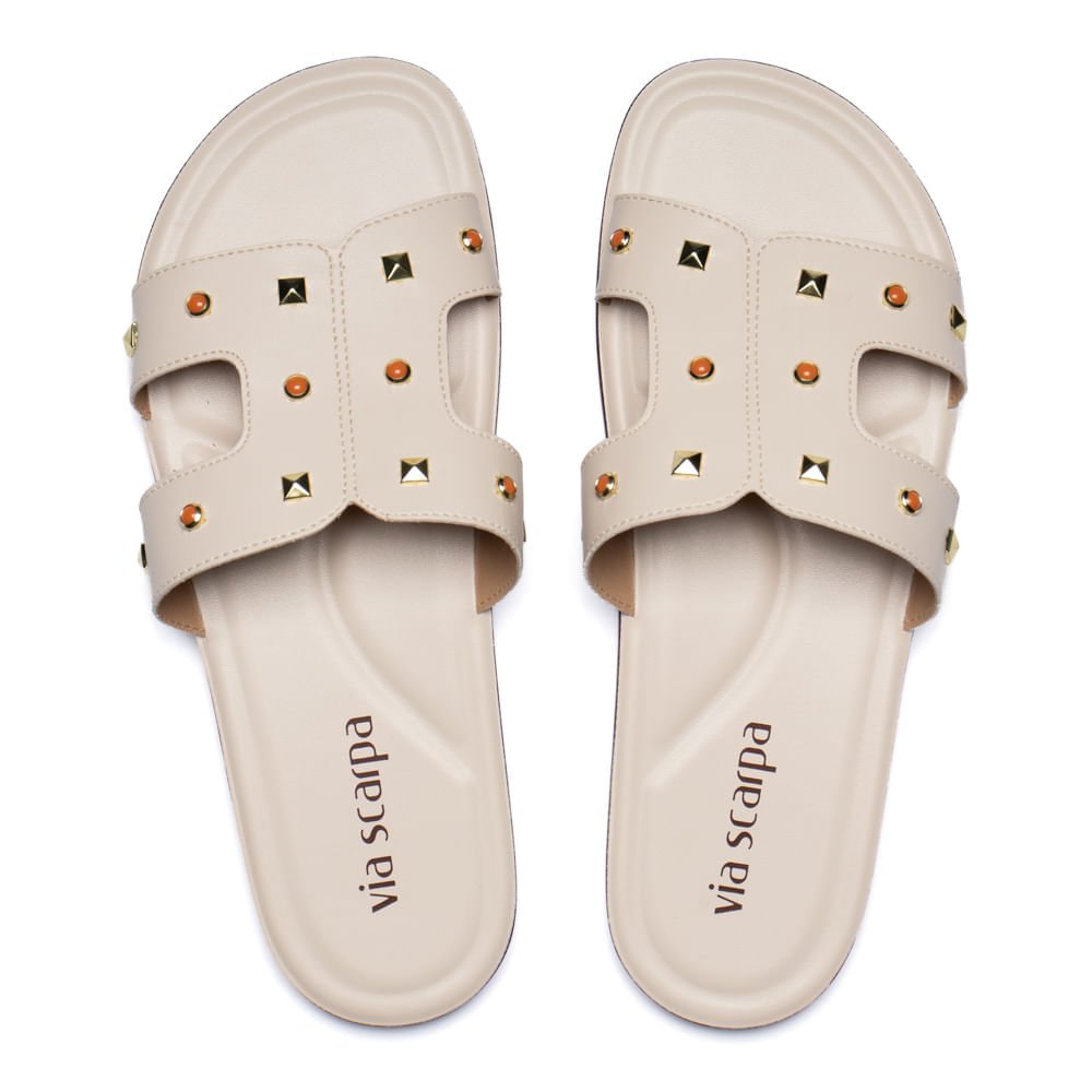 Rasteira Slide Feminina Via Scarpa Bege Claro