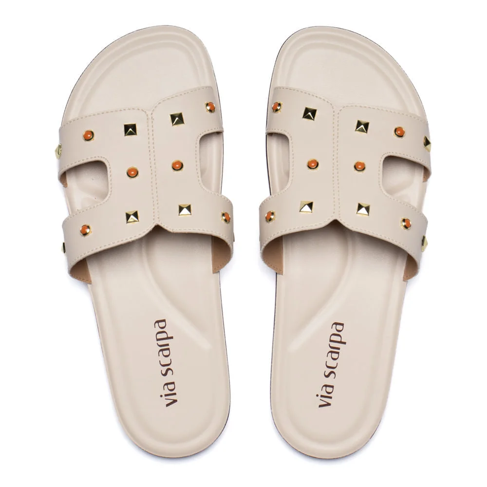 Rasteira Slide Feminina Via Scarpa Bege Claro