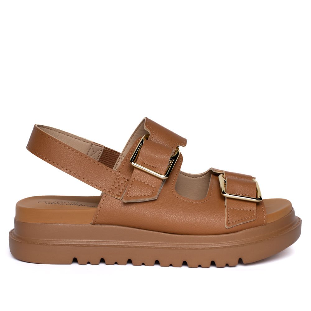 Sandália Feminina Modare Flatform Fivelas Caramelo/Bege