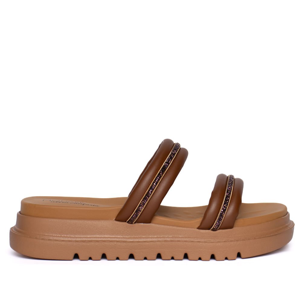 Tamanco Feminino Modare Flatform Tiras Strass Avelã