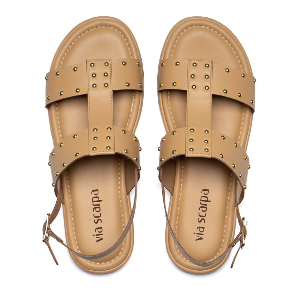 Sandália Rasteira Feminina Apliques Dourados Creme Creme 4