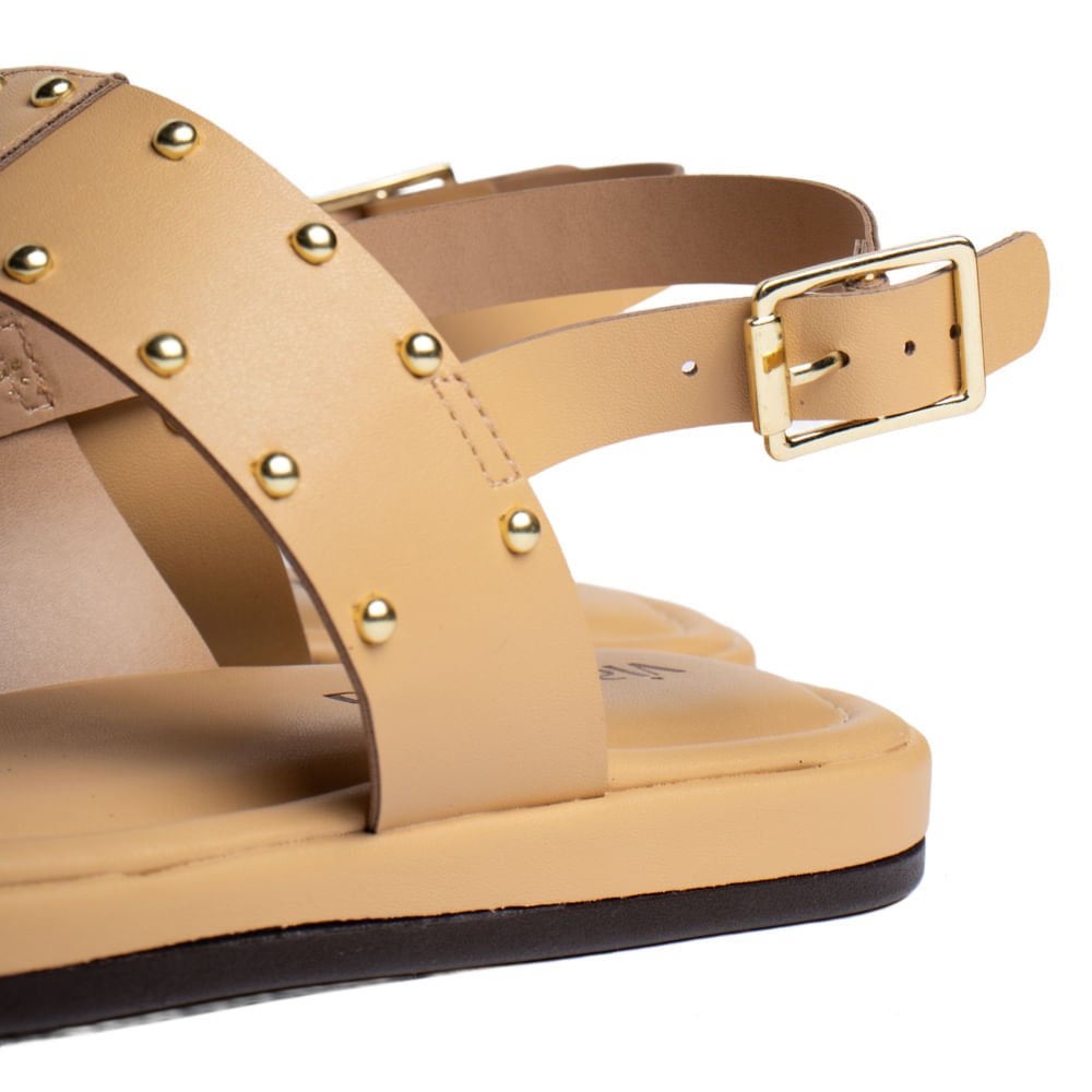 Sandália Rasteira Feminina Apliques Dourados Creme Creme 6